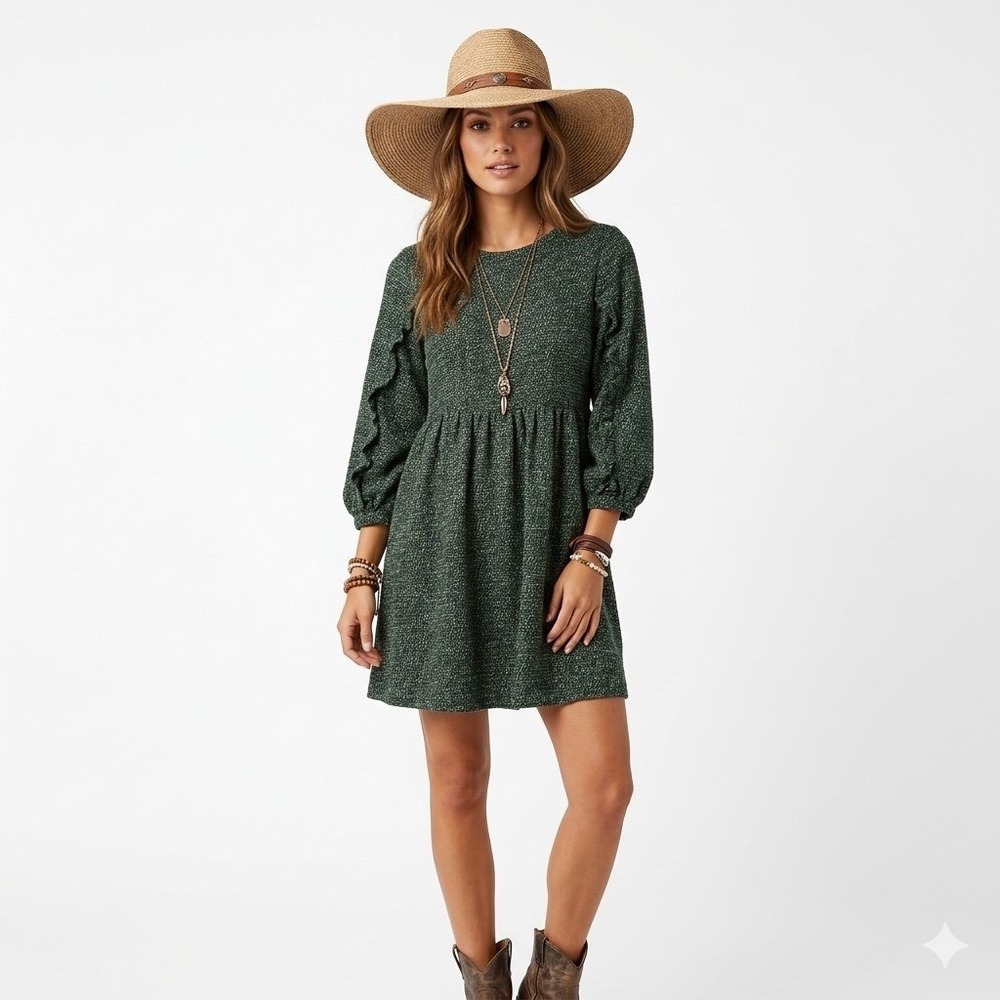 NWT‎ Anthropologie RO & DE Stella Ruffled Green Mini Dress Petite SM